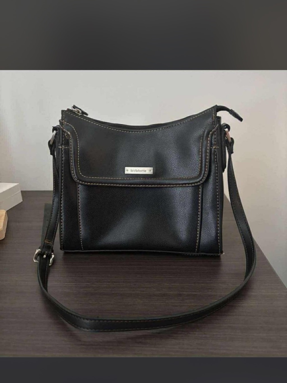 Liz Claiborne Black Leather Compact Crossbody Bag